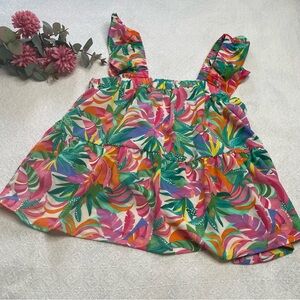 Shein~ Tropical Print Ruffle Tank Top - Pink & Green~ Size 6 Medium ~ Summertime